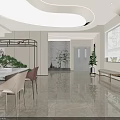 Modern Beauty Hair Salon Lobby With Bright Lighting Marble Floor Green Plant And Reception Desk