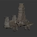 Ancient Stone Ruins Structure With Broken Walls And Stone Pillars 3d model