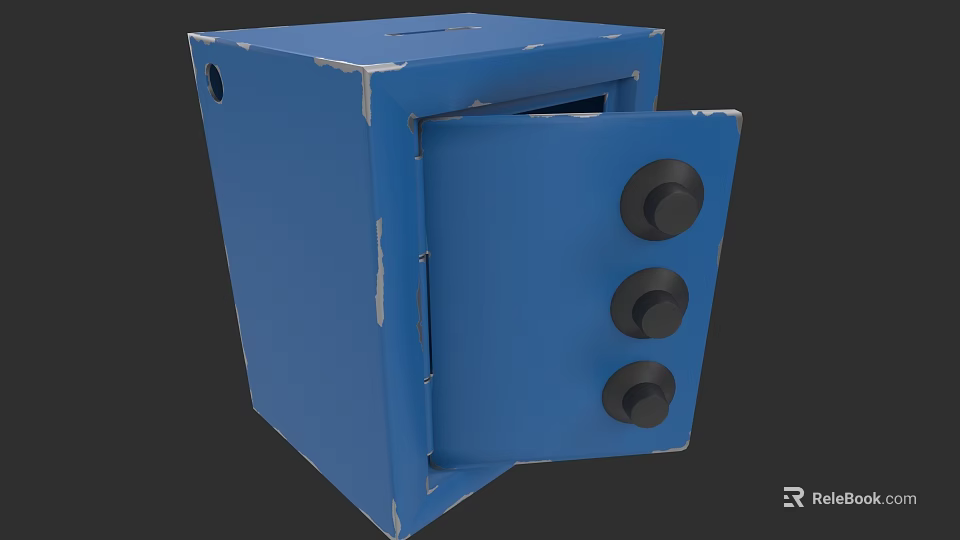 Blue Metal Locker With Open Door Three Knobs And Worn Texture 3d model 