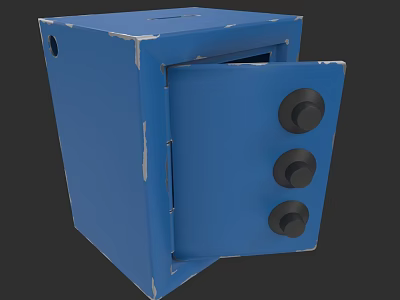 Blue Metal Locker With Open Door Three Knobs And Worn Texture 3d model