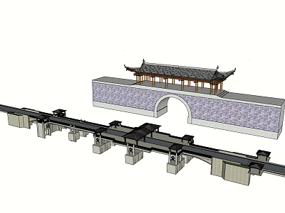 Chinese Traditional Bridge With Pagoda Style Roof And Stone Archway Structure 3d model