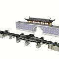 Chinese Traditional Bridge With Pagoda Style Roof And Stone Archway Structure