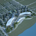Aerial View Planning for Modern Urban City Development Featuring High Rise Buildings Green Spaces And Riverfront 3d model