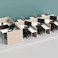 Modern Office Partitioned Workstation Desk And Chair Set With Computer Monitors 3d model