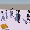 Students in School Uniforms Standing and Walking Outdoors With Blue Sky and Light Ground