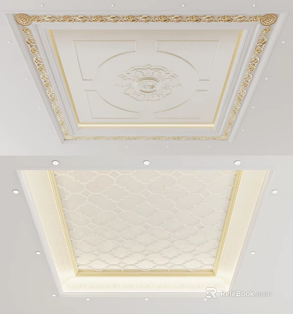 Elegant Ceiling Design With Golden Borders Central Ornament And Intricate Patterns 3d model