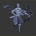 3D Model Man Warrior Standing with Bow and Arrow on Round Platform 3d model