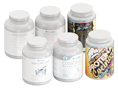 Medical Nutrition Supplement Jars with Casein Creatina and Protein Cake Labels 3d model