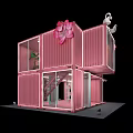 Pink Container House Design With Balcony Staircase Decorative Flowers And Interior Elephant Sculpture
