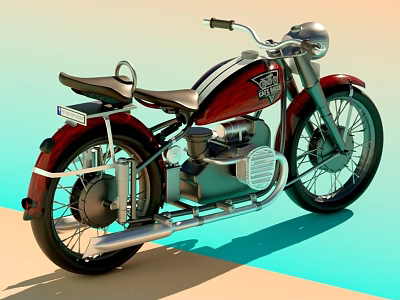 Vintage Red And Black Motorcycle With Black Seat Silver Engine Headlight And Exhaust 3d model