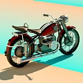 Vintage Red And Black Motorcycle With Black Seat Silver Engine Headlight And Exhaust