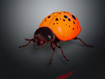 Orange Ladybug With Black Spots On Its Shiny Back Close Up View 3d model