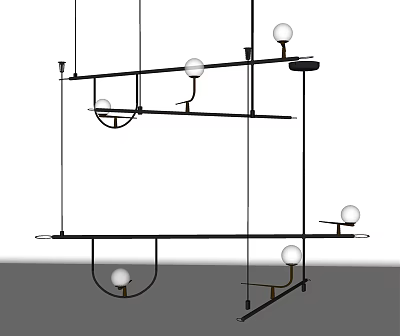 Modern Geometric Chandelier With Black Metal Structure And Multiple Spherical Bulbs Design 3d model