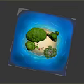 Modern Tropical Island Scene With Sandy Beach Green Trees Thatched Hut And Blue Water