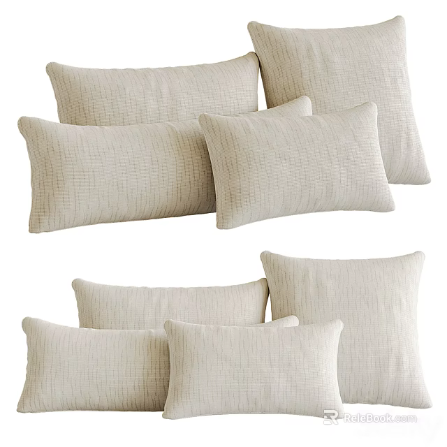 Multiple Beige Linen Pillows in Simple Natural Style for Home Decor 3d model 