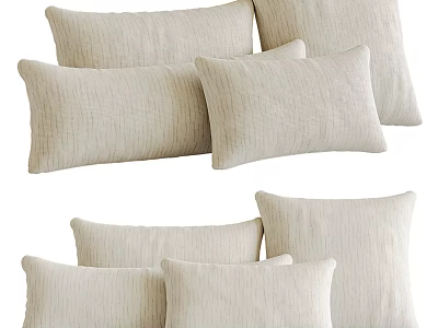 Multiple Beige Linen Pillows in Simple Natural Style for Home Decor 3d model