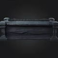 Gothic Vintage Stone Coffin With Intricate Carved Details And Skull Accents