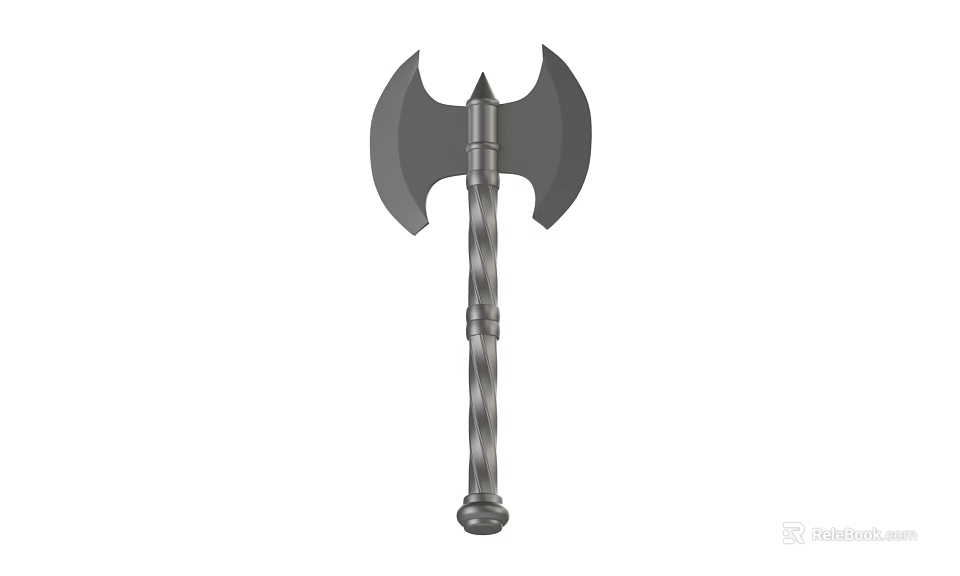 Double Bladed Spiked Axe Weapon With Twisted Metal Handle And Sharp Edges 3d model 