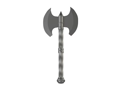 Double Bladed Spiked Axe Weapon With Twisted Metal Handle And Sharp Edges 3d model