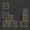 Stacked Wooden Crates With Metal Frames On Gray Background And Reflective Floor