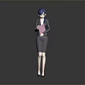 Professional Woman with Blue Hair in Business Suit Holding Pink Folder