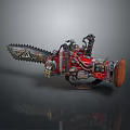 Red Mechanical Chainsaw With Complex Metal Structure And Sharp Cutting Blade 3d model