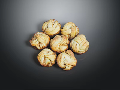 Fresh Twisted Steamed Buns Arranged in a Pile with Golden Brown Crust and Soft Inside 3d model