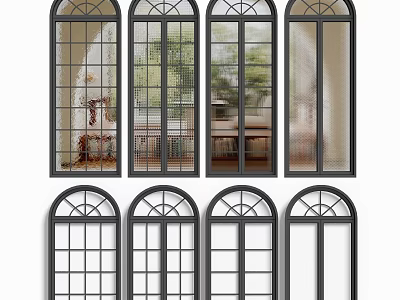 Various Arched Window Designs With Grid Patterns And Glass Styles For Home 3d model