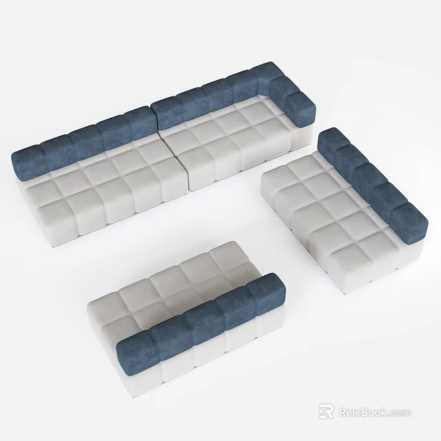 Blue And White Modular Sectional Sofa For Modern Home Living Space 3d model