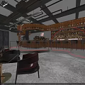 Modern Bar Interior Design With Red Ambient Lighting Leather Sofas And Metal Decorations 3d model