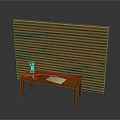 Wooden Wall Panel With Small Table Featuring Black Device Key And Paper