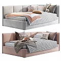Modern Cozy Children's Bed with Gray Pink Frame Checkered Bedding Soft Pillows and Plush Toys