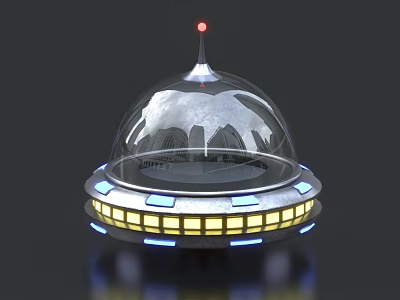 Futuristic Flying Craft With Transparent Dome Red Light And Illuminated Strips 3d model