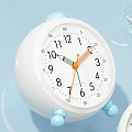 White Alarm Clocks Featuring Blue And Orange Details On Light Blue Background With Bubbles