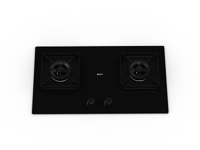 Black Two Burner Gas Cooktop With Control Knobs Modern Kitchen Appliance For Home 3d model