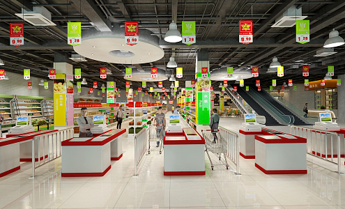 Modern Supermarket Large Community Vegetable Market Convenience Store Shopping Mall Street Unattended Supermarket 3d model