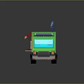 Green Mobile Food Truck Design With Red Roof Menu Board And Windows