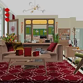 Cozy Retro Living And Dining Room With Festive Chinese New Year Decorations And Open Kitchen