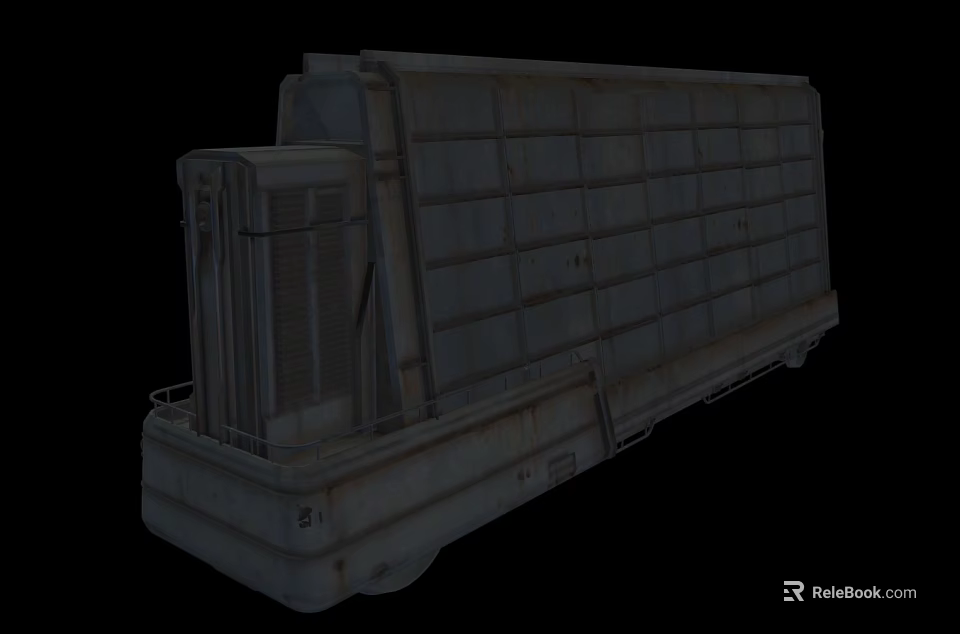 Old Gray Freight Train Carriage With Metal Panels And Industrial Structure 3d model 