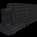 Old Gray Freight Train Carriage With Metal Panels And Industrial Structure