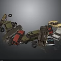 Pile of Abandoned Scrap Cars With Various Colors Tires And Different Models