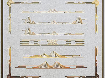 Elegant Metallic Carving Patterns With Geometric And Mountain Shaped Designs For Decorative Frames 3d model