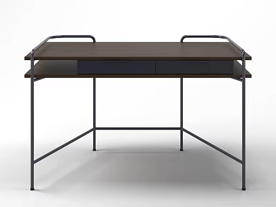 Modern Office Desk With Sleek Wooden Top And Black Metal Frame Design 3d model