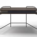 Modern Office Desk With Sleek Wooden Top And Black Metal Frame Design