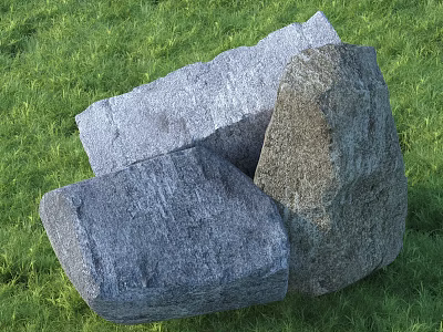 Natural Stone And Wood Decor Pieces Arranged On Green Grass Surface 3d model