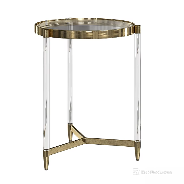 Modern Functional Table With Round Top Gold Metal Frame And Clear Acrylic Legs 3d model 