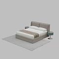 Modern Light Gray Upholstered Double Bed With Round Nightstands On Gray Rug 3d model