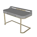 Modern Dressing Table Design With Light Gray Countertop And Golden Metal Legs