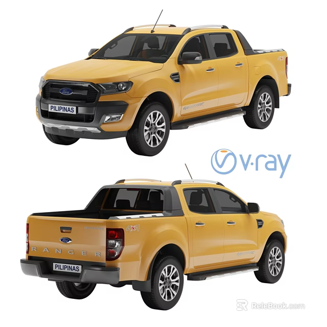 Yellow Ford Ranger Pickup Truck With V Ray Rendered Exterior Details 3d model 