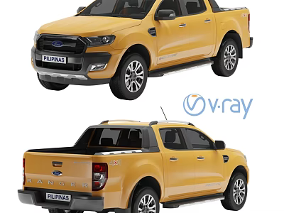 Yellow Ford Ranger Pickup Truck With V Ray Rendered Exterior Details 3d model